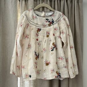 Zara Cream Floral Embroidered Blouse Top